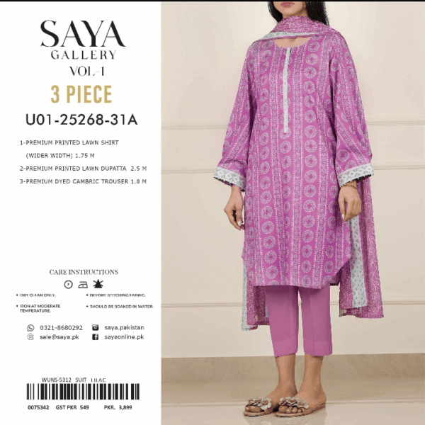 Lilac 3-Piece Premium Lawn Suit