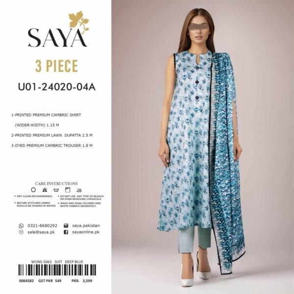 Saya Unstitched Printed Cambric 3 Piece -Deep Blue