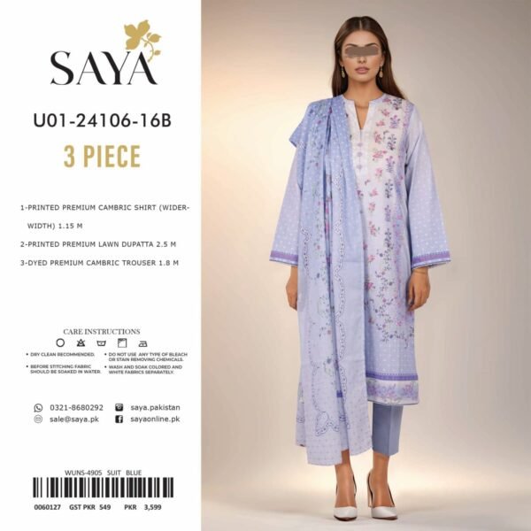 Saya Unstitched Printed Cambric 3 Piece -Blue