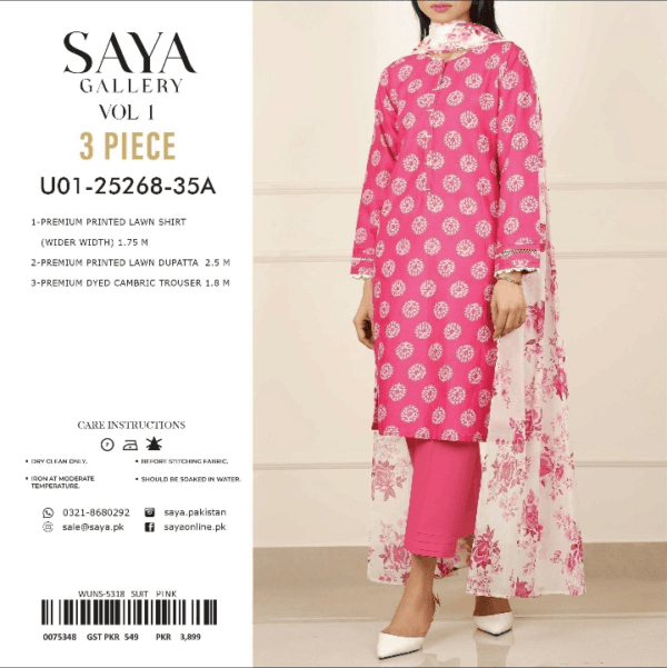 Premium Pink Printed 3-Piece Lawn Suit – Elegant & Stylish